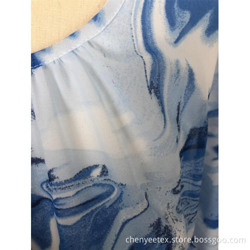 Tie-dyed chiffon top with round collar